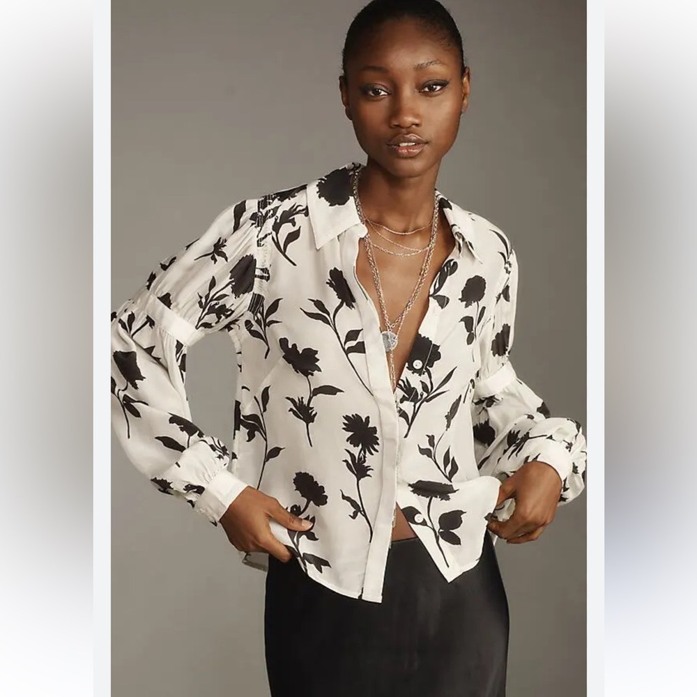 Maeve Black and White Floral Blouse